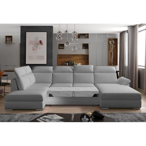 Divano angolare grigio chiaro allungabile (con penisola a sinistra/a U) Evanell – ELTAP-image-2