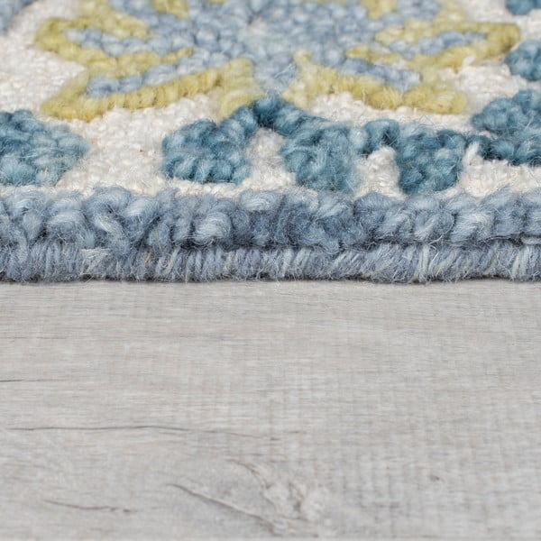 Tappeto blu/avorio in misto lana tessuto a mano 120x170 cm Myla Floral Frame – Flair Rugs-image-4
