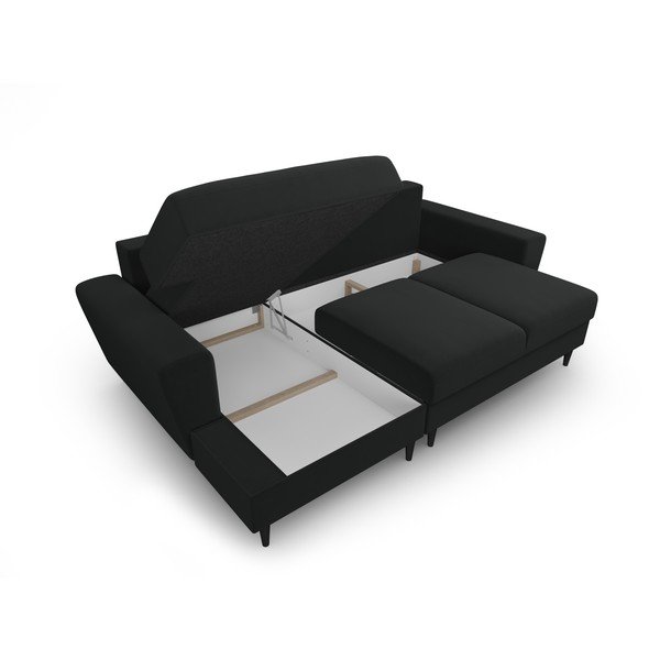 Divano angolare nero allungabile e con contenitore (con penisola a sinistra/con chaise lounge) con rivestimento in velluto Kyoto – Cosmopolitan Design-image-3
