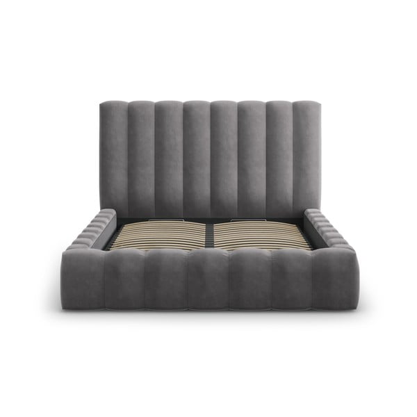 Letto matrimoniale imbottito grigio con contenitore con griglia 180x200 cm Kelp - Micadoni Home-image-2
