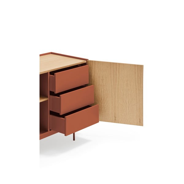 Cassettiera bassa in rovere decorato color mattone-naturale 130x78 cm Otto - Teulat-image-4