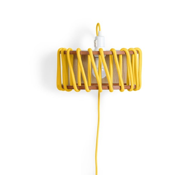Lampada da parete gialla con struttura in legno, lunghezza 30 cm Macaron - EMKO