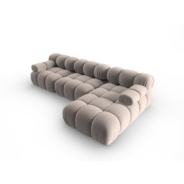 Divano angolare componibile in marrone chiaro (con penisola a destra) con rivestimento in velluto Bellis – Micadoni -image-4