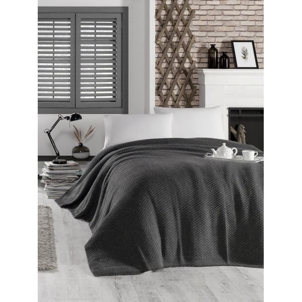 Copriletto grigio scuro con cotone Silvi, 220 x 240 cm - Homemania Decor