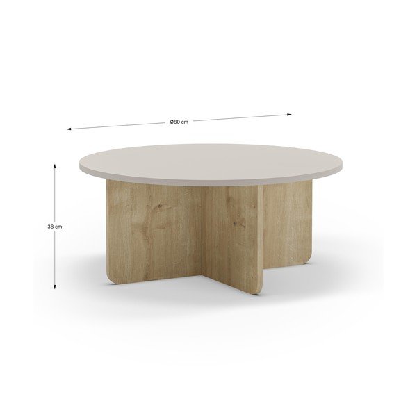 Tavolino da salotto rotondo color crema/di colore naturale con effetto rovere ø 80 cm Hillary – Marckeric-image-4