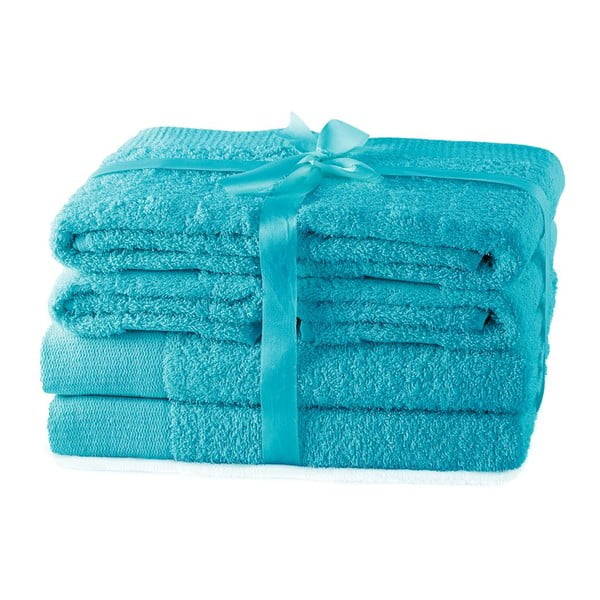 Set di 6 asciugamani e teli da bagno in spugna di cotone turchese Amari - AmeliaHome