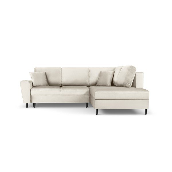 Divano angolare beige allungabile e con contenitore (con penisola a destra/a L) con rivestimento in velluto Kyoto – Cosmopolitan Design