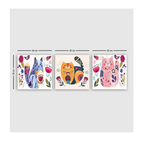 Quadri per bambini in set da 3 30x30 cm Cats - Wallity-image-2