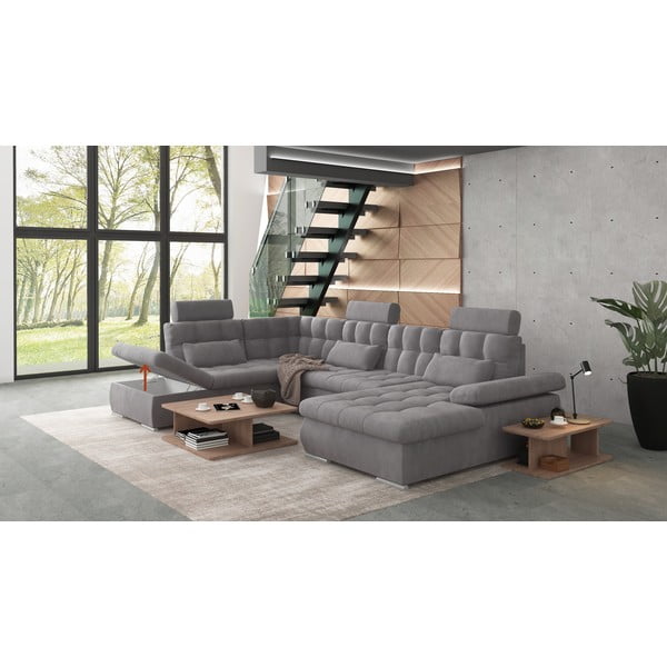 Divano angolare grigio allungabile e con contenitore (con penisola a sinistra/a U) Merkur – Ropez-image-4