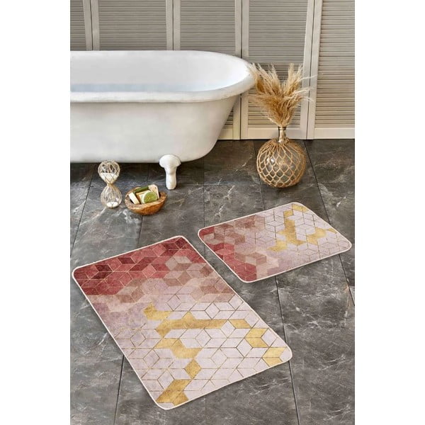Set di tappetini per il bagno rosa in velluto 2 pz 60x100 cm – Mila Home-image-4