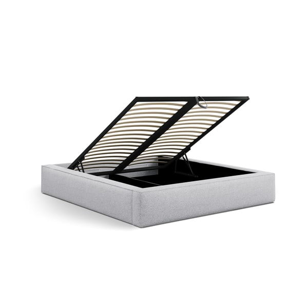 Letto matrimoniale imbottito grigio chiaro con contenitore con rete inclusa 200x200 cm Simon Olivia – Micadoni -image-4