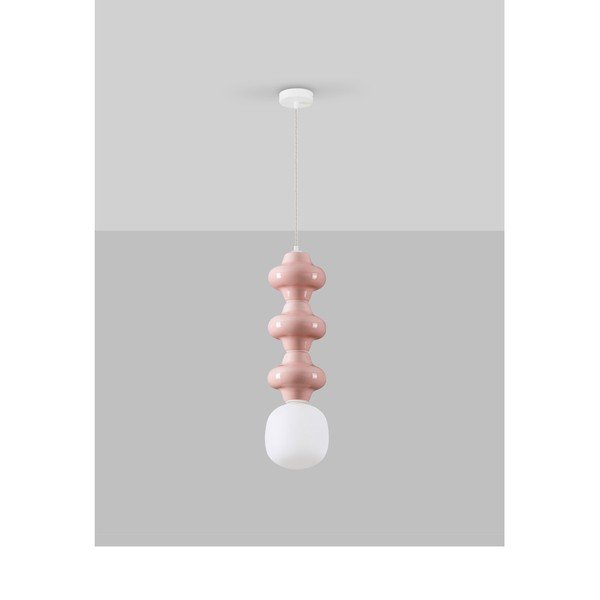 Lampadario bianco/rosa chiaro in ceramica con paralume in vetro ø 18 cm Clio – Nova Luce-image-4