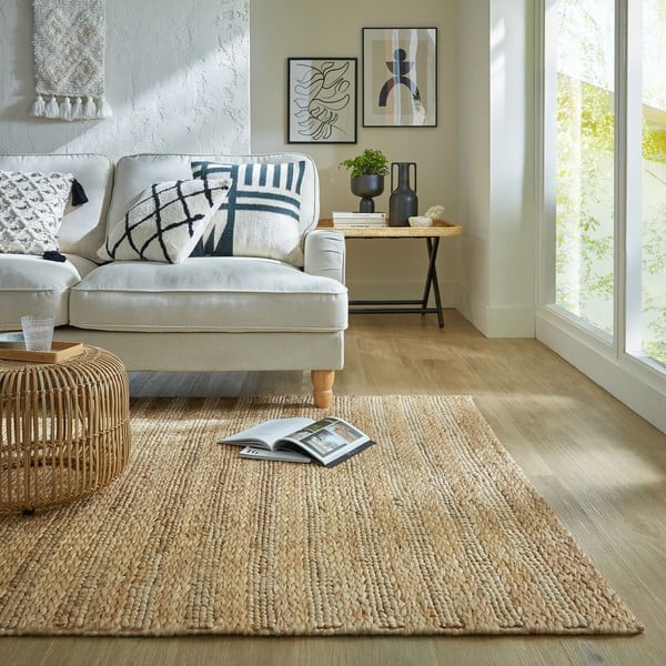 Tappeto in kenaf tessuto a mano in colore naturale 120x170 cm Drew Stripe - Flair Rugs-image-1