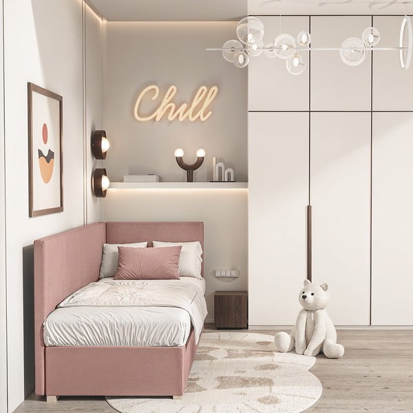 Letto da bambini con sponde rosa con contenitore con materasso incluso 90x200 cm Flexi – Ghado-image-1