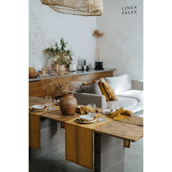 Runner da tavola in lino 200x200 cm Amber Bronze Stripes - Linen Tales-image-2