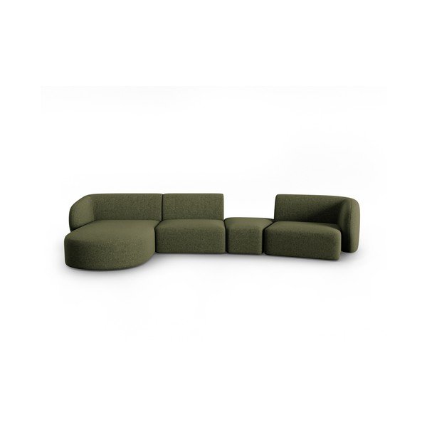 Divano angolare verde (con penisola a sinistra/con chaise lounge) con rivestimento in ciniglia Paolo – Milo Casa