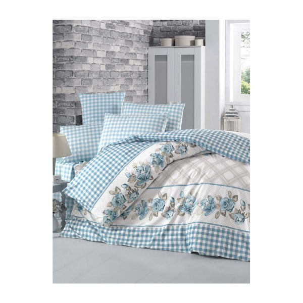Biancheria da letto in cotone con lenzuolo e 2 federe per letto matrimoniale Turose, 200 x 220 cm - Mijolnir