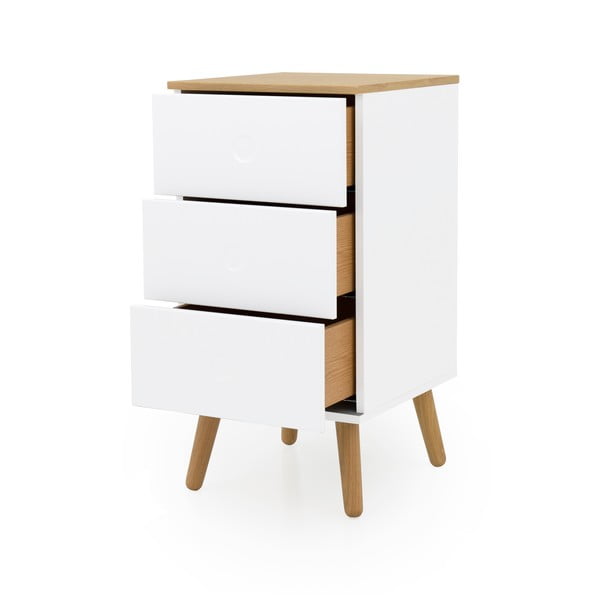 Cassettiera bianca con gambe in rovere con 3 cassetti, larghezza 40 cm Dot - Tenzo-image-2