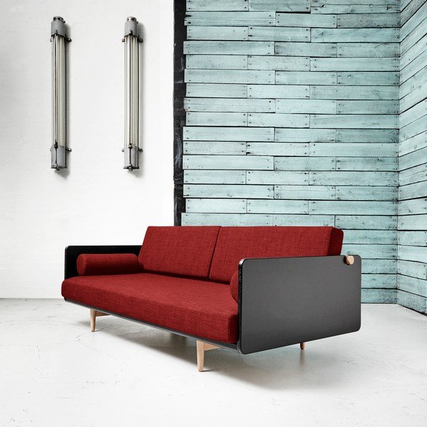 Rozkládací pohovka Karup Deva Black/Raw Oak/Passion Red-image-1