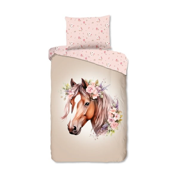 Set copripiumino e federa da bambini rosa/marrone in cotone per letto singolo 140x200 cm Avera – Good Morning