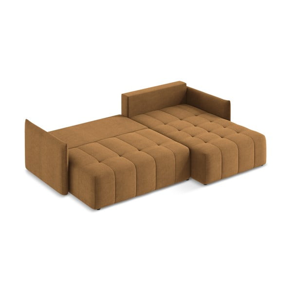 Divano angolare color terracotta allungabile/con contenitore (con penisola a destra/con chaise lounge) Moku – Makamii-image-4