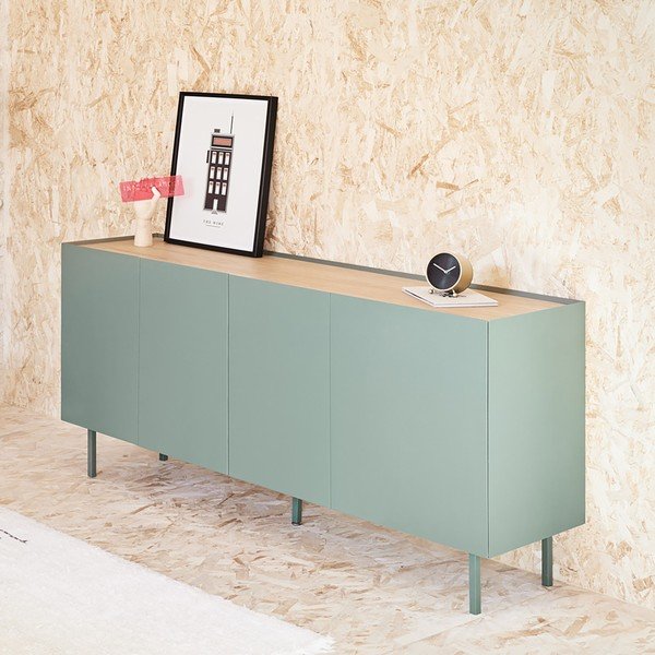 Cassettiera bassa in rovere decorato in colore verde-naturale 165x78 cm Arista - Teulat-image-1
