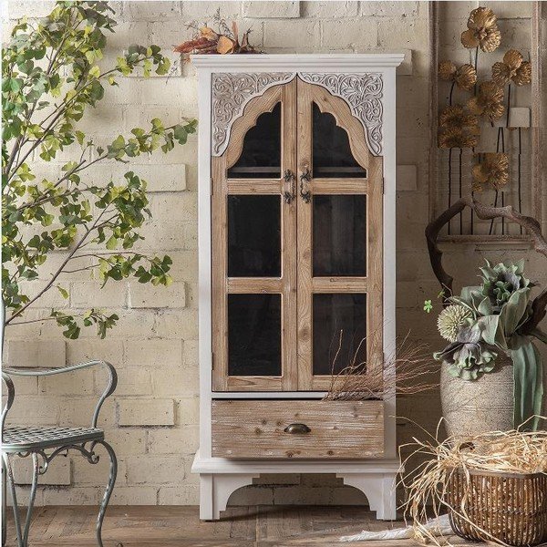 Vetrina in legno di abete in colore bianco e naturale 77x168 cm Siena - Burkina-image-1