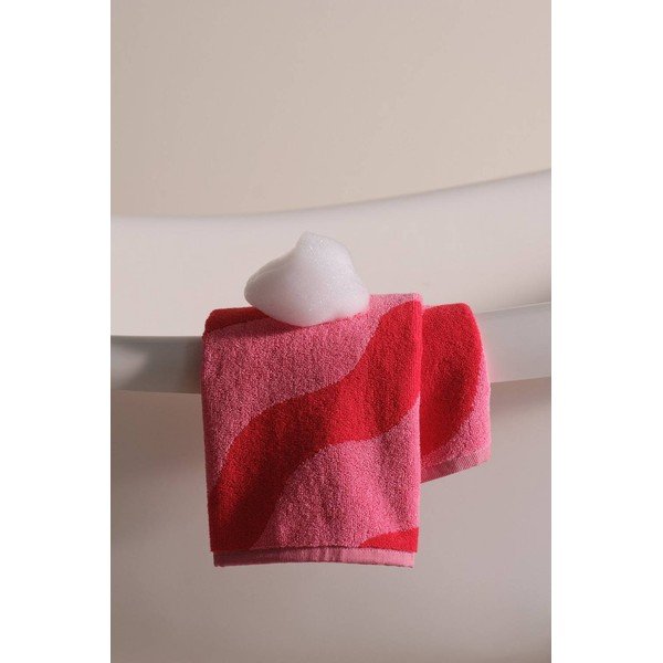 Asciugamano rosso/rosa in cotone 50x70 cm Waves – Jotex-image-1
