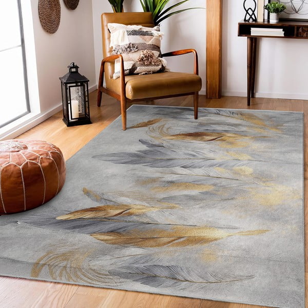 Tappeto grigio/dorato lavabile 120x180 cm Golden Feathers – Mila Home-image-1