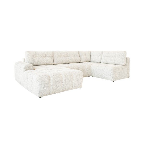 Divano angolare componibile color crema allungabile/con contenitore (con penisola a destra) Lulu – Miuform