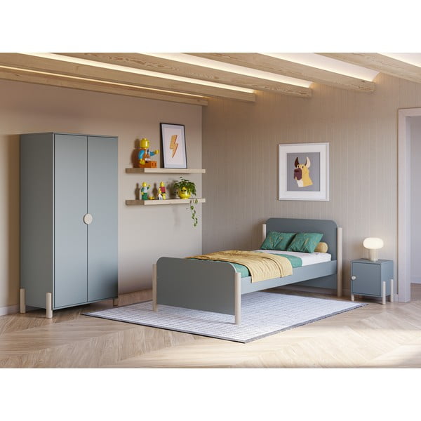 Letto da bambini verde polveroso in pino massiccio con rete inclusa 90x190 cm Enola – Marckeric-image-1