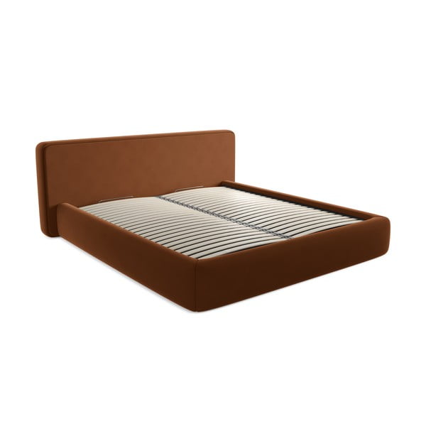 Letto matrimoniale imbottito in terracotta con contenitore a griglia 180x200 cm Kiana - Makamii