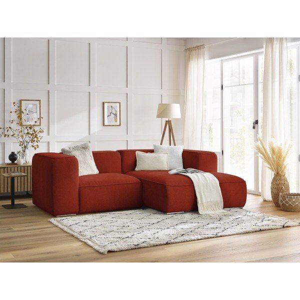 Divano angolare color mattone (con penisola a destra) con rivestimento in bouclé Zephyr – Bobochic Paris-image-1