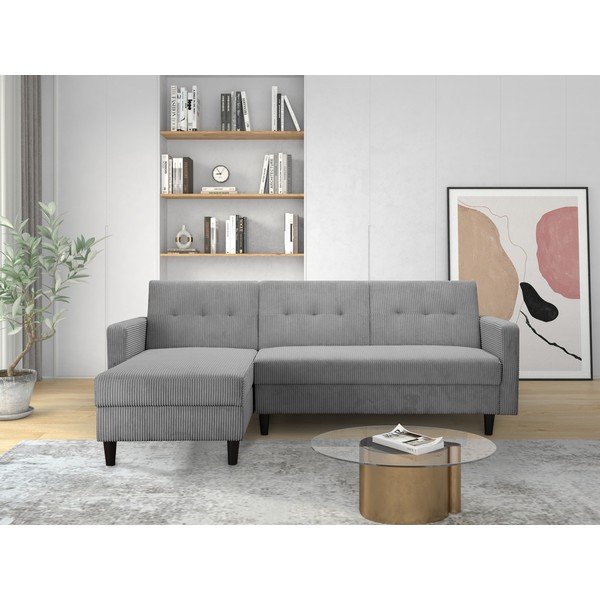 Divano letto angolare in velluto a coste grigio chiaro Hartford - Støraa-image-1