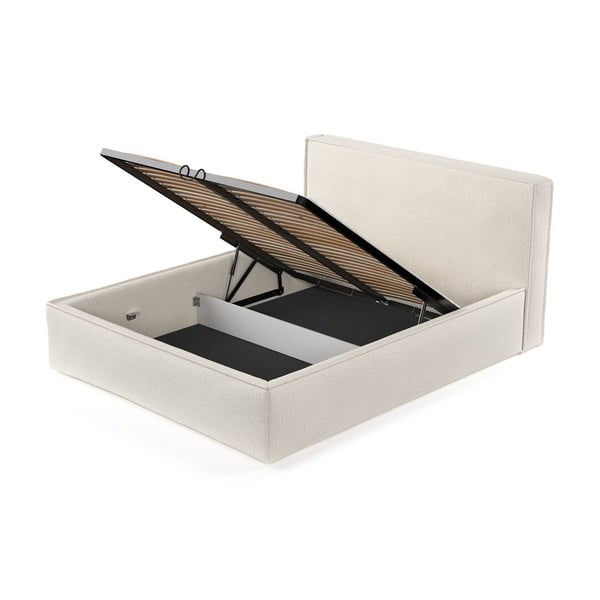 Letto matrimoniale imbottito beige con contenitore con rete inclusa 180x200 cm Lounge L – Maison de Rêve-image-4