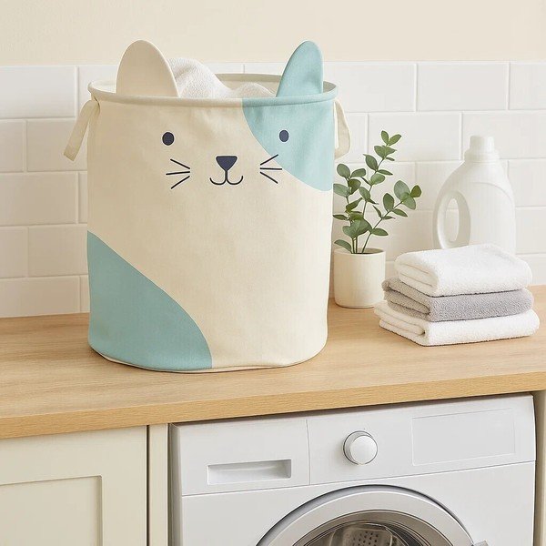 Cesta per giochi da bambino bianca in tessuto ø 40x48 cm Mimo Cat Face – Premier Housewares-image-1
