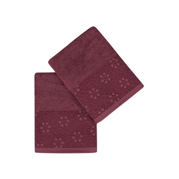 Set di 2 asciugamani in puro cotone rosso scuro Grande, 50 x 90 cm - Soft Kiss-image-2