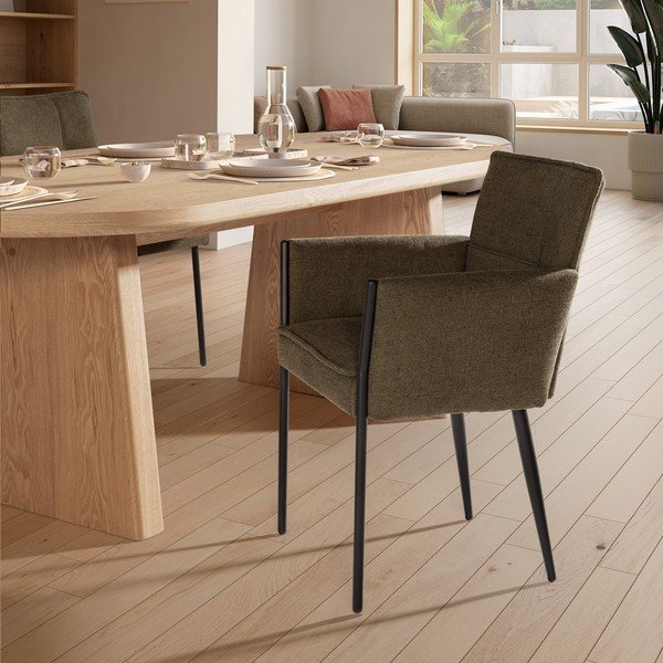Sedia da pranzo verde imbottito con braccioli Vesta – MOME-image-2
