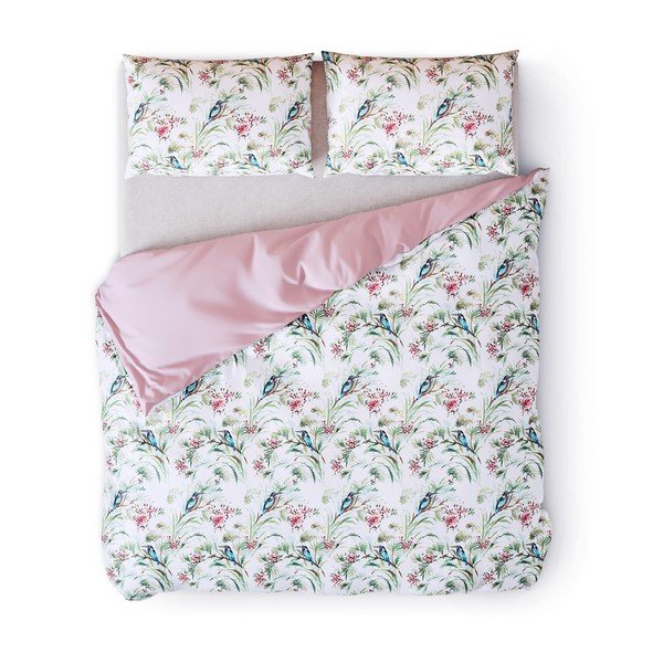 Biancheria da letto bianca/rosa in cotone per letto matrimoniale 200x200 cm Averi Kingfihser – Restilo