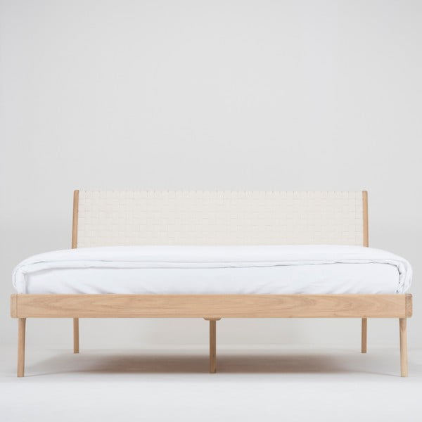 Letto matrimoniale in legno di quercia in colore bianco e naturale 140x200 cm Fawn - Gazzda-image-3