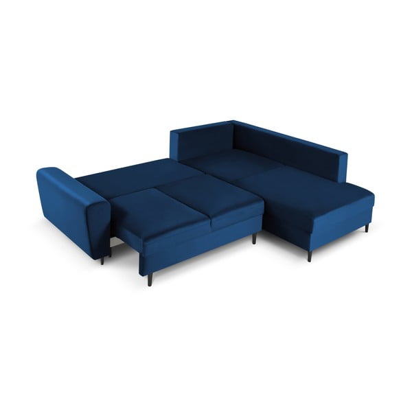 Divano angolare blu allungabile e con contenitore (con penisola a destra/a L) con rivestimento in velluto Kyoto – Cosmopolitan Design-image-2