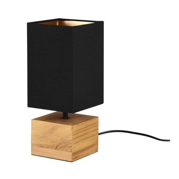 Lampada da tavolo nera/di colore naturale con paralume in tessuto (altezza totale 30 cm) Woody – Reality