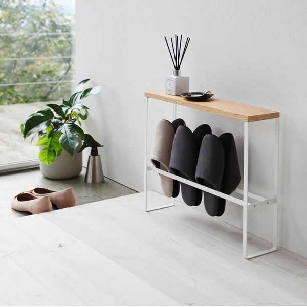 Pantofolaio in metallo in colore bianco e naturale Tower - YAMAZAKI-image-1