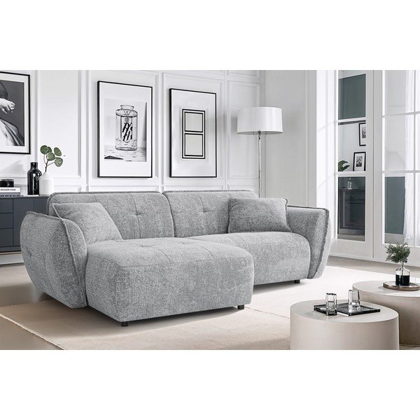 Divano angolare grigio chiaro (con penisola a sinistra/con chaise lounge) con rivestimento in ciniglia Nelia – Ropez-image-1