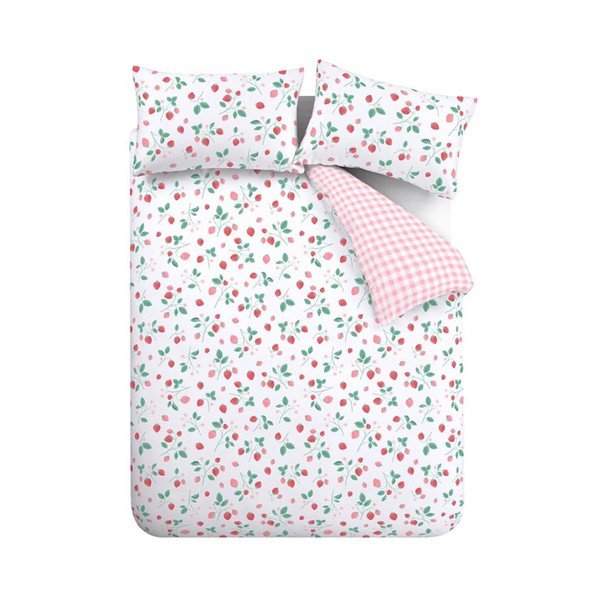 Biancheria da letto singola bianca e rosa 135x200 cm Strawberry Garden - Catherine Lansfield-image-2