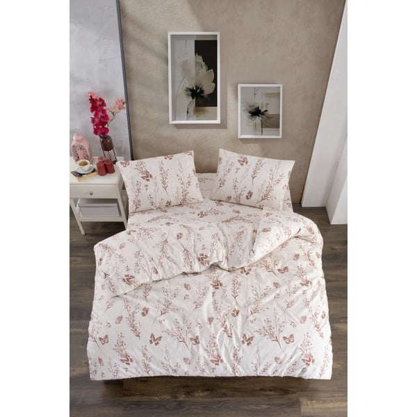 Set copripiumino e federa beige per letto matrimoniale o esteso con lenzuolo incluso/4 pezzi 200x220 cm Floral Butterfly – Mila Home-image-1