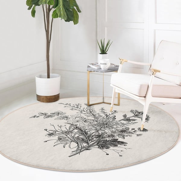 Tappeto rotondo lavabile in crema adatto ai robot aspirapolvere ø 80 cm Comfort - Mila Home-image-1