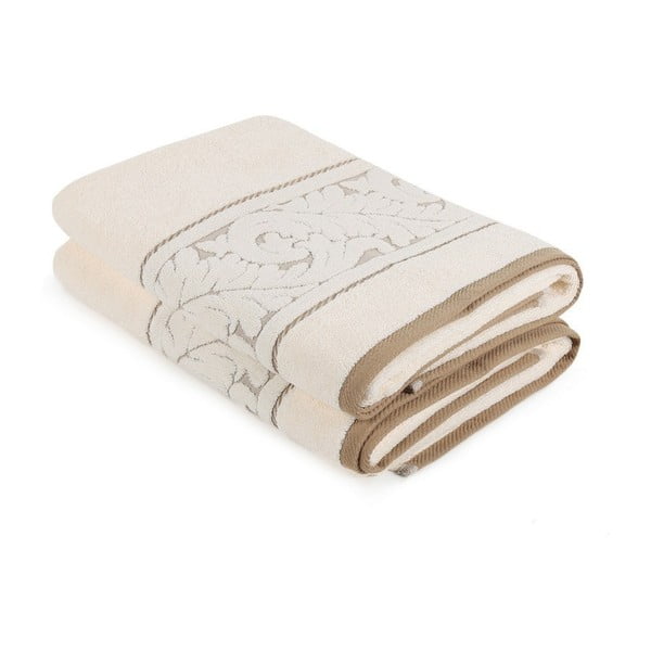 Set di 2 asciugamani in cotone crema Akdeniz, 70 x 140 cm Sultan - Foutastic