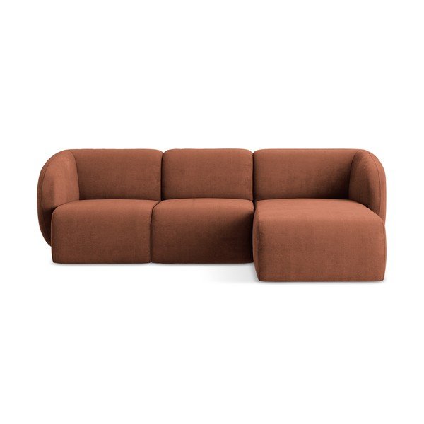 Divano angolare color terracotta (con penisola a destra/con chaise lounge) con rivestimento in ciniglia Lani – Makamii