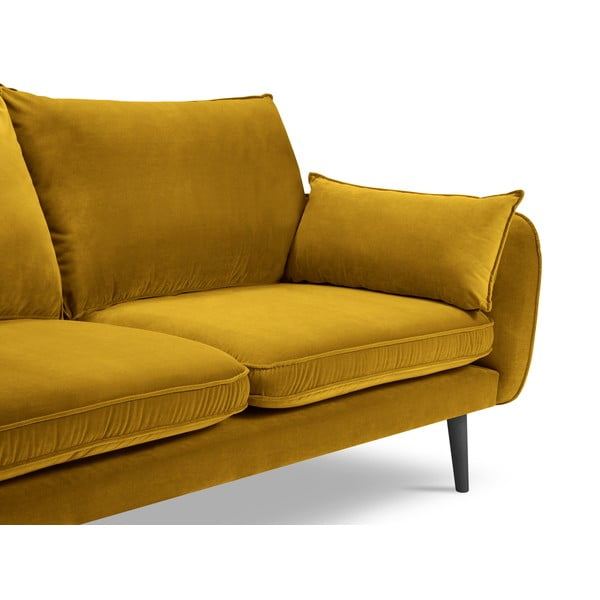 Divano in velluto giallo con gambe nere, 198 cm Lento - Kooko Home-image-1